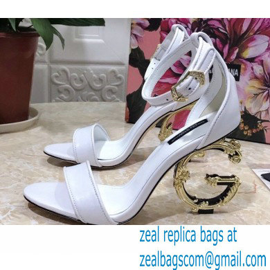 Dolce & Gabbana Heel 10.5cm Leather Sandals White with Baroque D & G Heel 2021